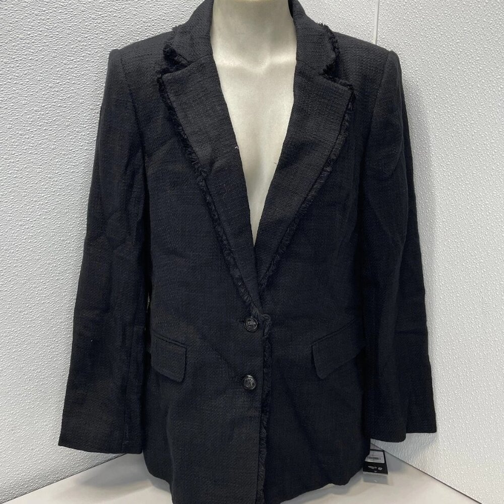 NEW KARL LAGERFELD Women's Tweed Blazer • Size 10 • Black • Frayed Edge Detail